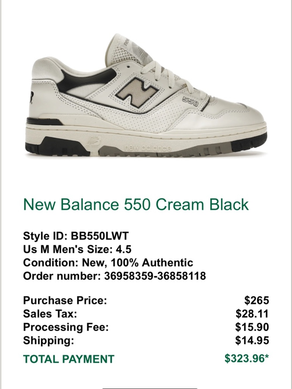 New Balance 550 Low-Top Sneakers in Cream and Black